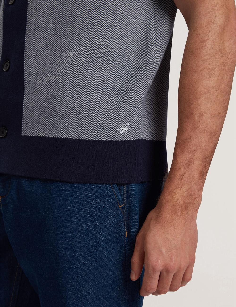 Ted Baker PADRIG - Herringbone Knit Colour Block Short Sleeve シャツ メンズ ネイビー | Japan  TZYF-56320