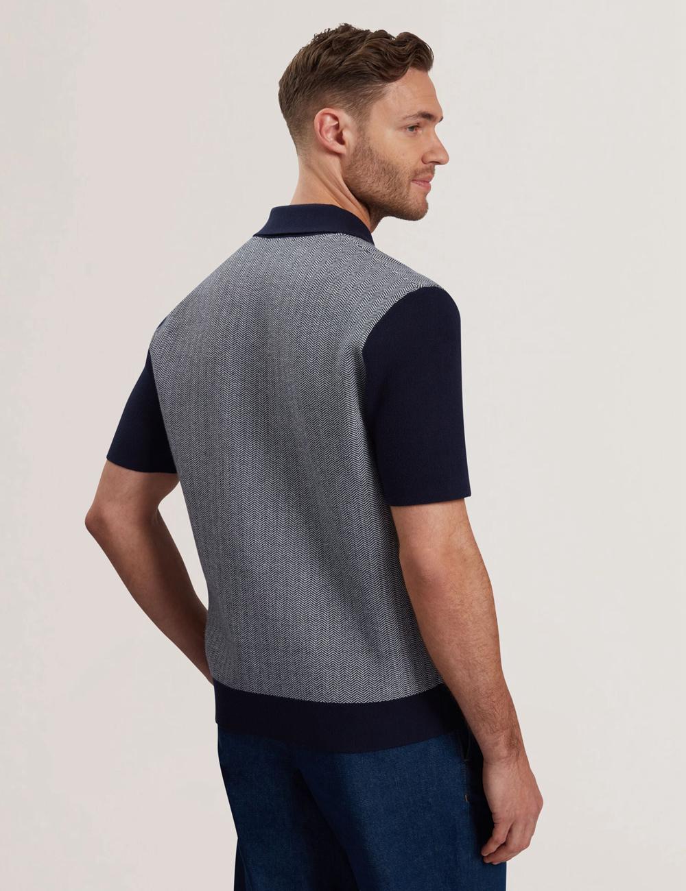 Ted Baker PADRIG - Herringbone Knit Colour Block Short Sleeve シャツ メンズ ネイビー | Japan  TZYF-56320