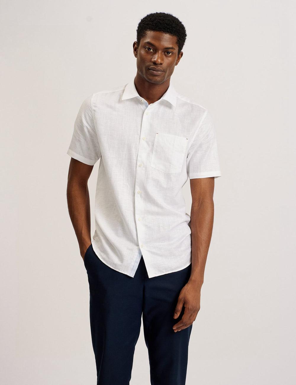 Ted Baker PALOMAS - Short Sleeve Textured Linen Cotton シャツ メンズ 白 | Japan  ZTBP-10528