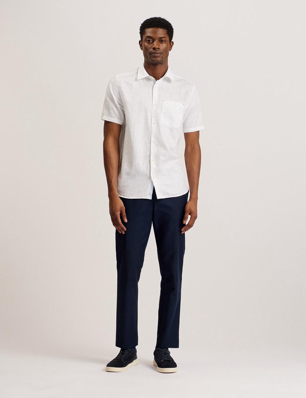 Ted Baker PALOMAS - Short Sleeve Textured Linen Cotton シャツ メンズ 白 | Japan  ZTBP-10528