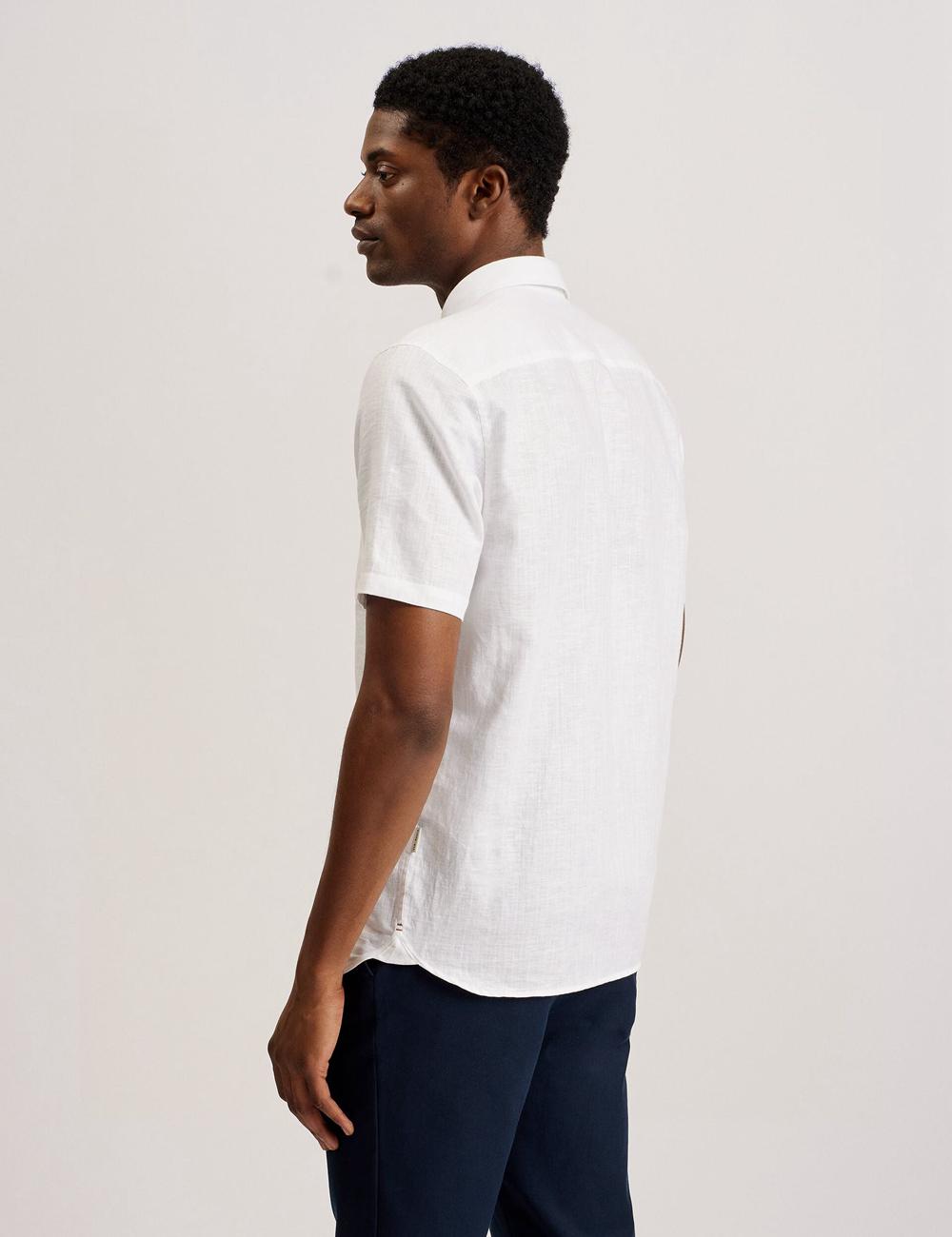 Ted Baker PALOMAS - Short Sleeve Textured Linen Cotton シャツ メンズ 白 | Japan  ZTBP-10528