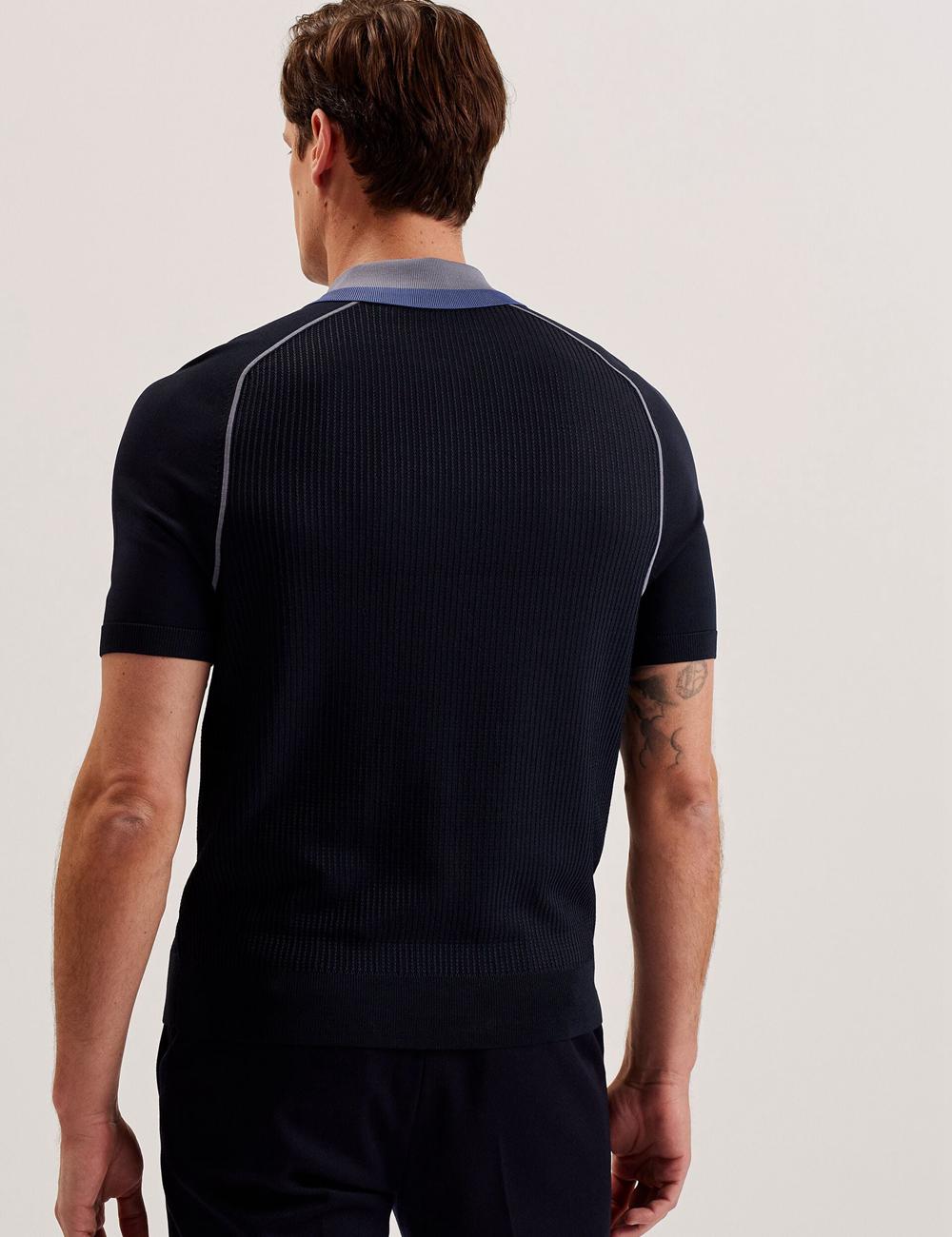 Ted Baker PAXTO - Textured Zip With Striped Collar ポロシャツ メンズ ネイビー | Japan  OEKJ-75240