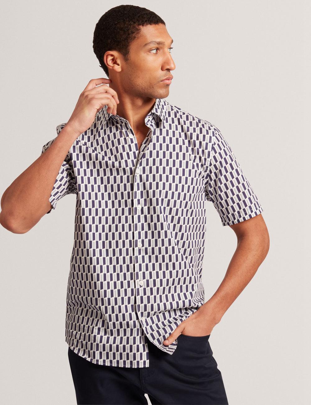 Ted Baker PEARSOS - Geo Print Short Sleeve Cotton シャツ メンズ ネイビー | Japan  FQWP-57364