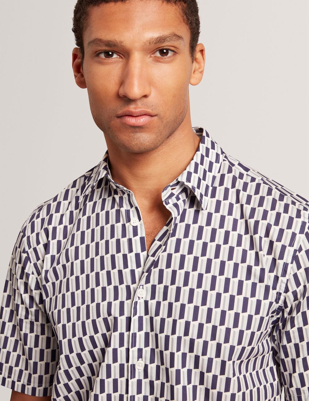 Ted Baker PEARSOS - Geo Print Short Sleeve Cotton シャツ メンズ ネイビー | Japan  FQWP-57364