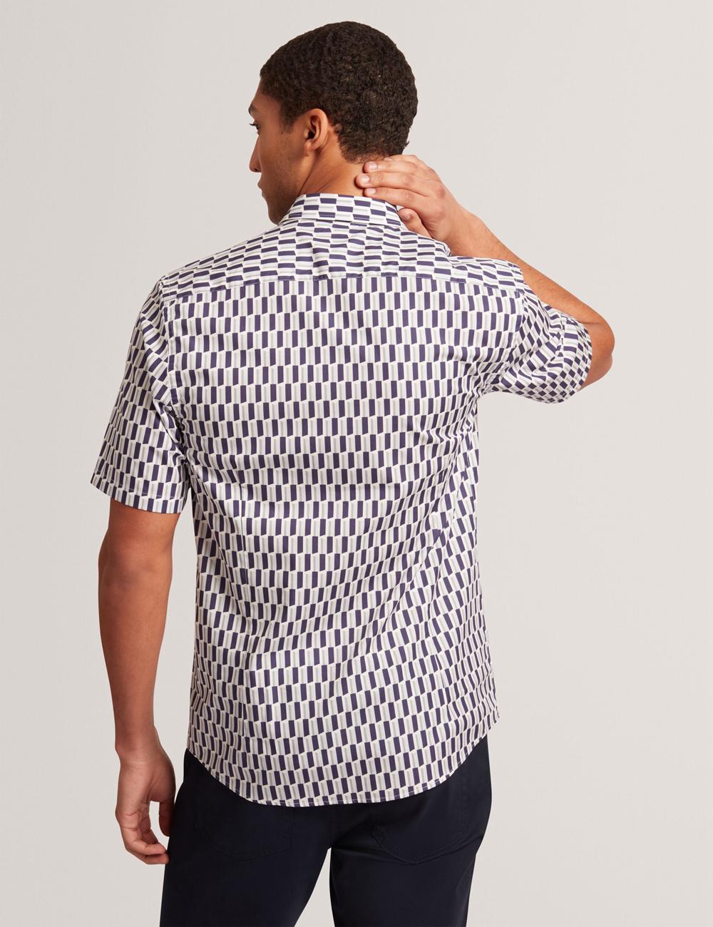 Ted Baker PEARSOS - Geo Print Short Sleeve Cotton シャツ メンズ ネイビー | Japan  FQWP-57364