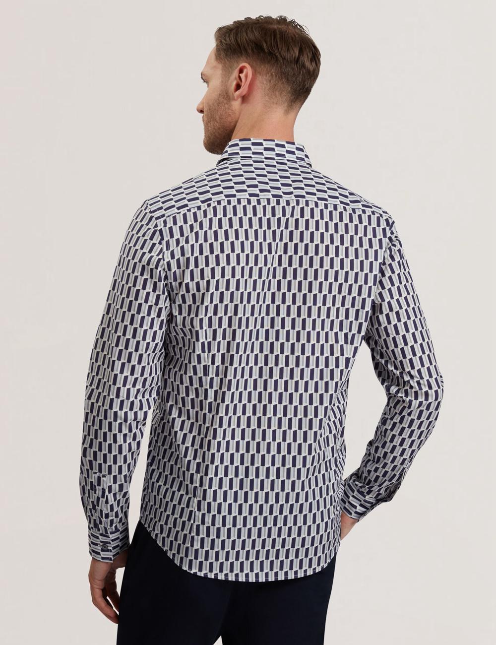 Ted Baker PEARSO - Geometric Stripe Long Sleeve Cotton シャツ メンズ ネイビー | Japan  JUTD-96014
