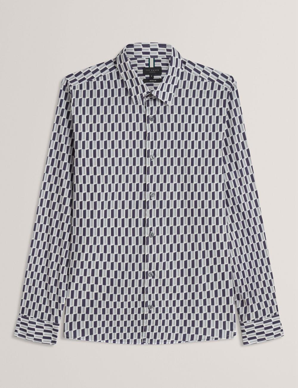Ted Baker PEARSO - Geometric Stripe Long Sleeve Cotton シャツ メンズ ネイビー | Japan  JUTD-96014