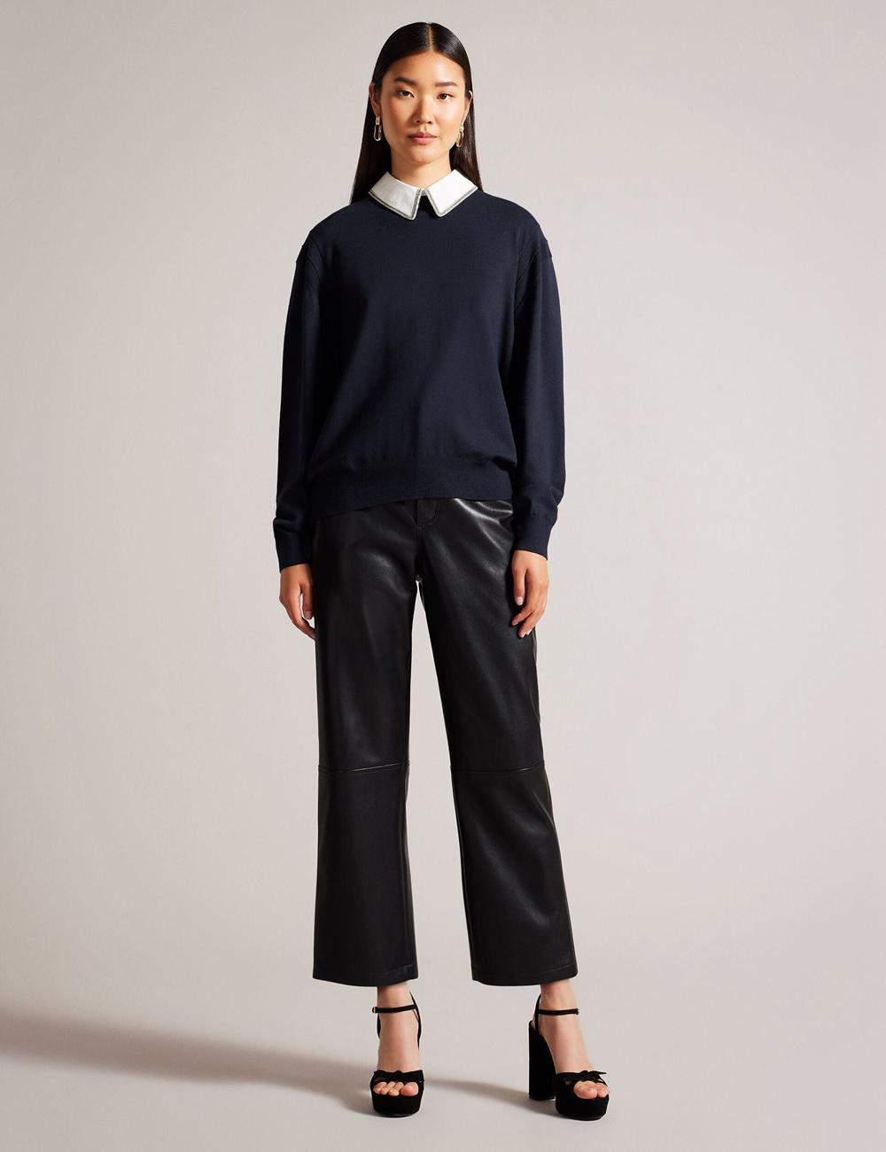 Ted Baker PENNII - Mockable With Embellished Shirt Collar ジャンパー レディース ネイビー | Japan  EBMN-63870