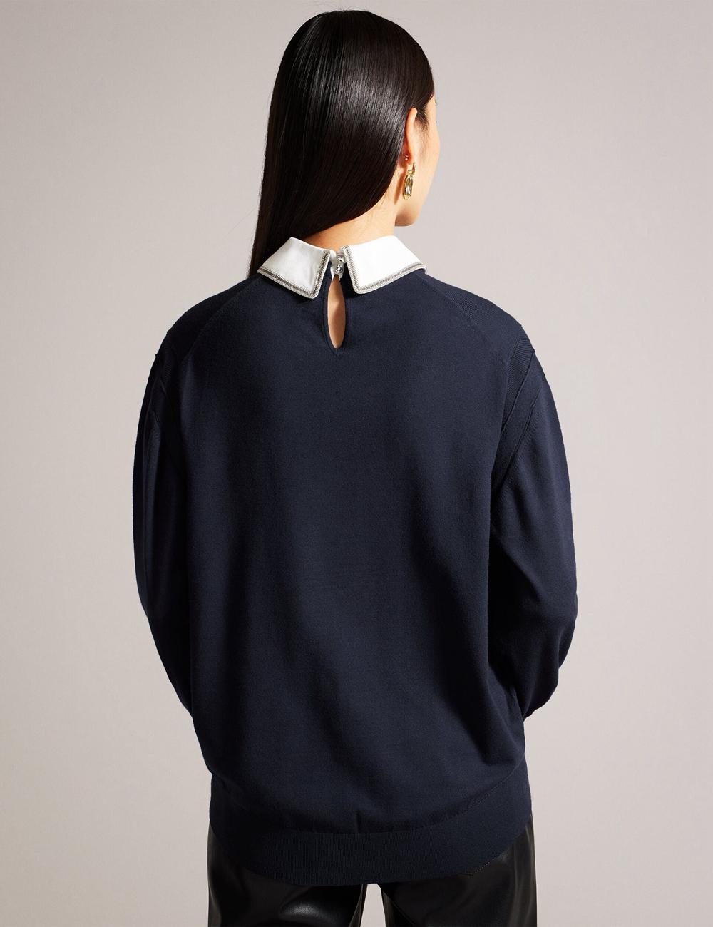 Ted Baker PENNII - Mockable With Embellished Shirt Collar ジャンパー レディース ネイビー | Japan  EBMN-63870