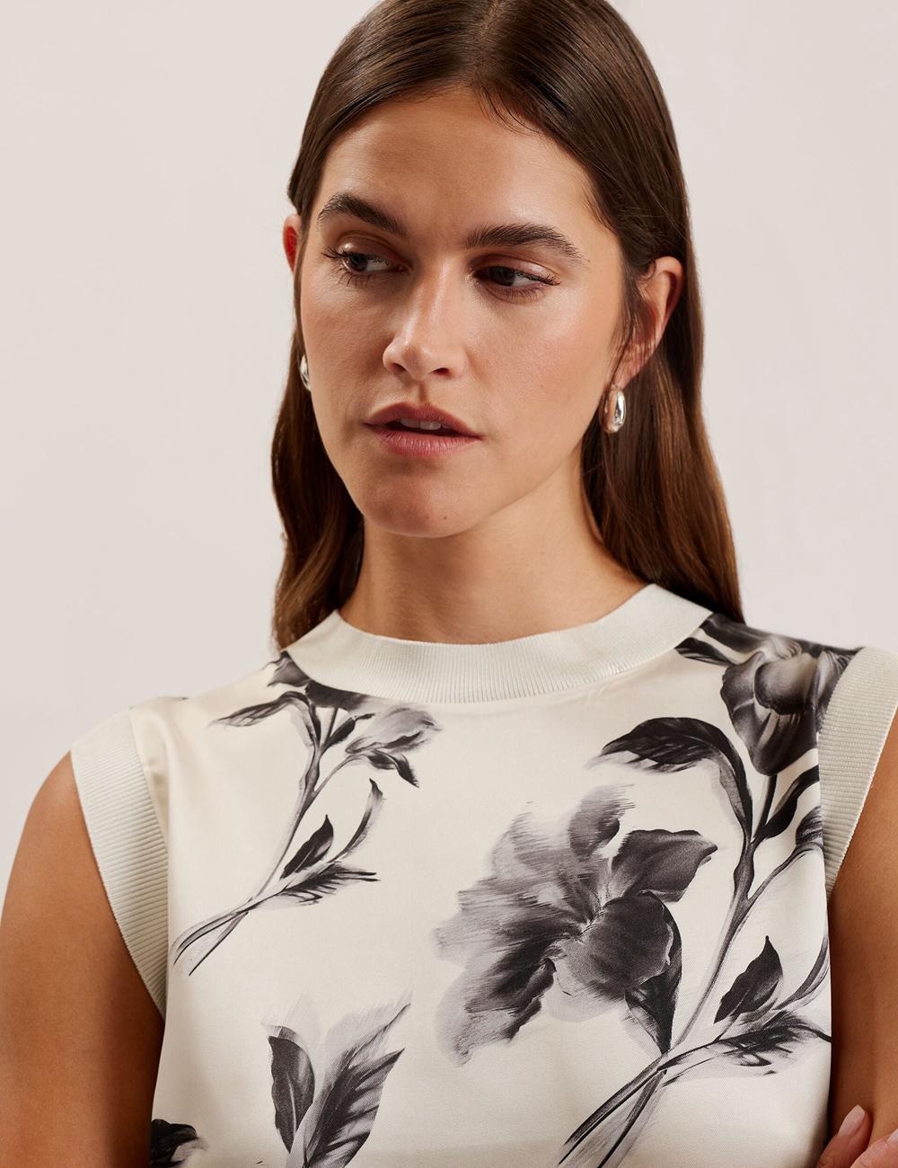 Ted Baker PERLOMA - Printed Woven Front Knitted トップス レディース Ivory | Japan  JOKM-18340