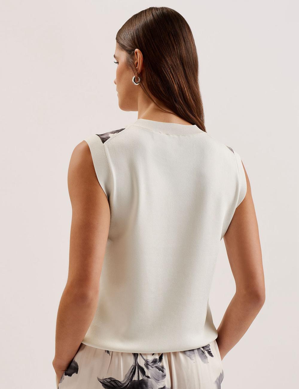 Ted Baker PERLOMA - Printed Woven Front Knitted トップス レディース Ivory | Japan  JOKM-18340