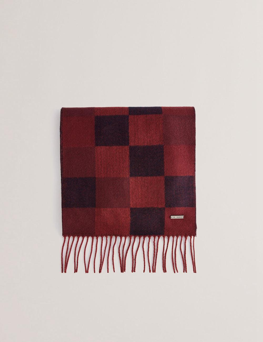 Ted Baker PETERRR - Block Check With Fringe Trim Woven スカーフ メンズ Oxblood | Japan  YKHP-73619