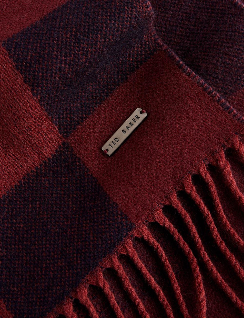 Ted Baker PETERRR - Block Check With Fringe Trim Woven スカーフ メンズ Oxblood | Japan  YKHP-73619
