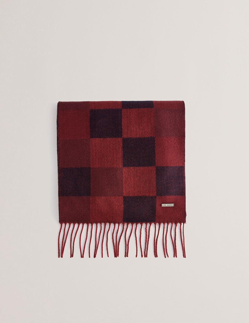 Ted Baker PETERRR - Block Check With Fringe Trim Woven スカーフ メンズ Oxblood | Japan  YKHP-73619