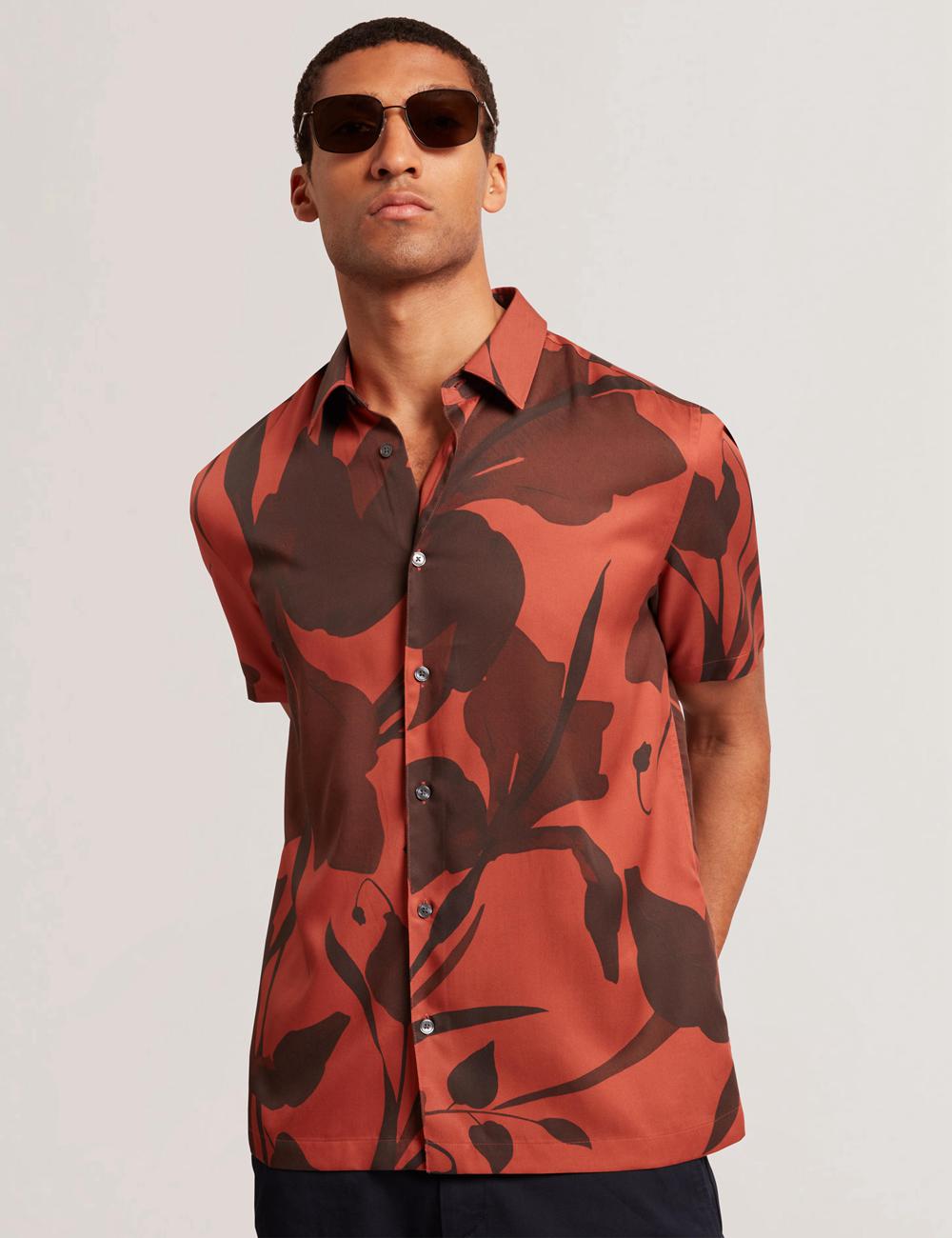 Ted Baker PINEDA - Short Sleeve Relaxed Floral Print シャツ メンズ 赤 | Japan  QGCB-83159