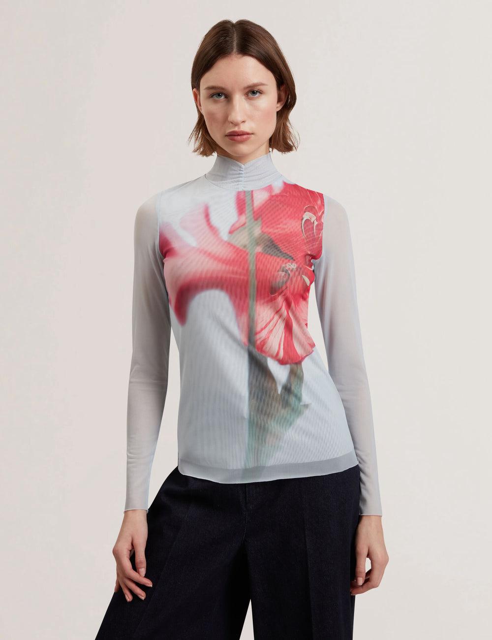 Ted Baker PIPYA - Floral High Neck Long Sleeve Mesh トップス レディース 青 | Japan  KJCG-34985
