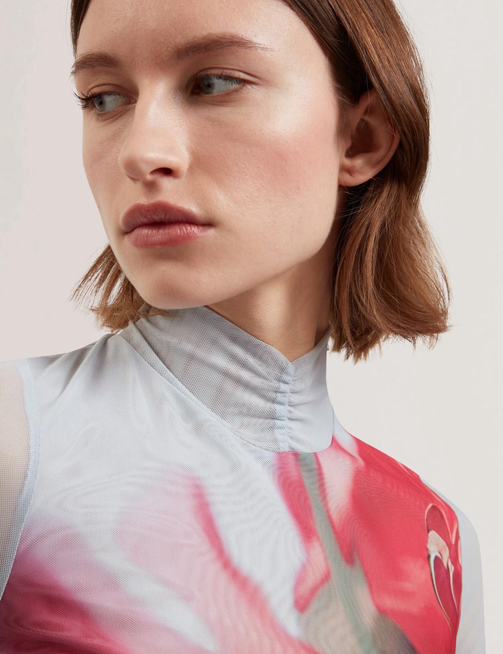 Ted Baker PIPYA - Floral High Neck Long Sleeve Mesh トップス レディース 青 | Japan  KJCG-34985