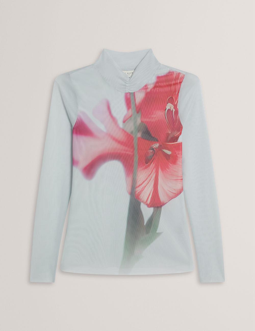 Ted Baker PIPYA - Floral High Neck Long Sleeve Mesh トップス レディース 青 | Japan  KJCG-34985