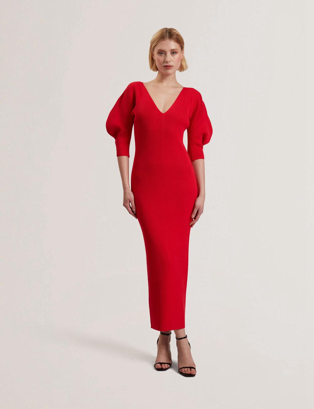 Ted Baker PRICILA - Shaped Sleeve Knitted Bodycon ミディドレス レディース 赤 | Japan  TJPX-52478