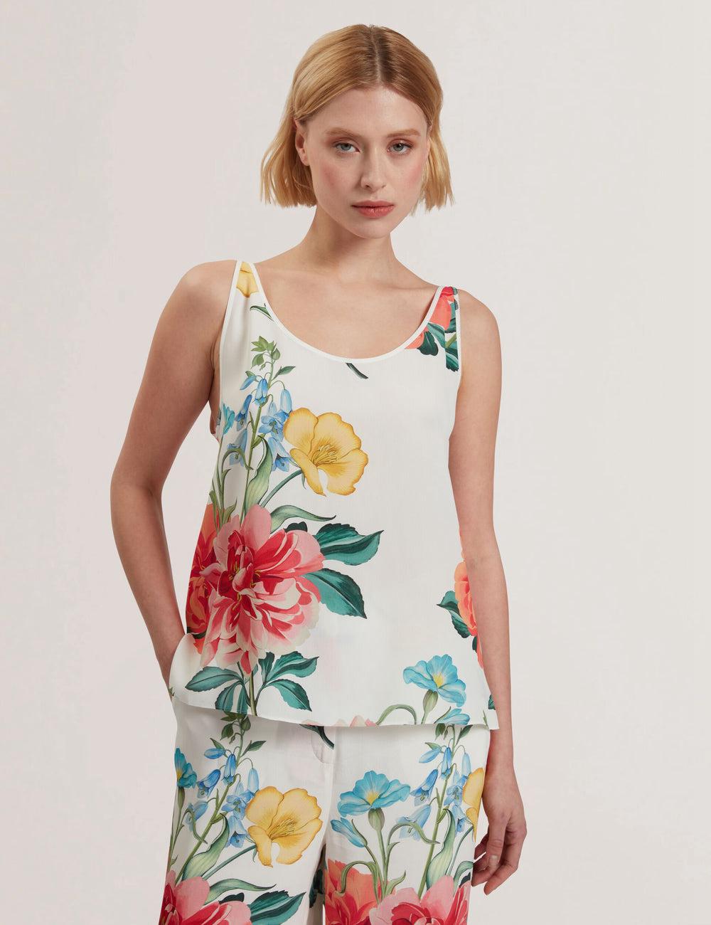 Ted Baker PURRLA - Floral Print Scoop Neck Sleeveless トップス レディース 白 | Japan  JQDG-42937
