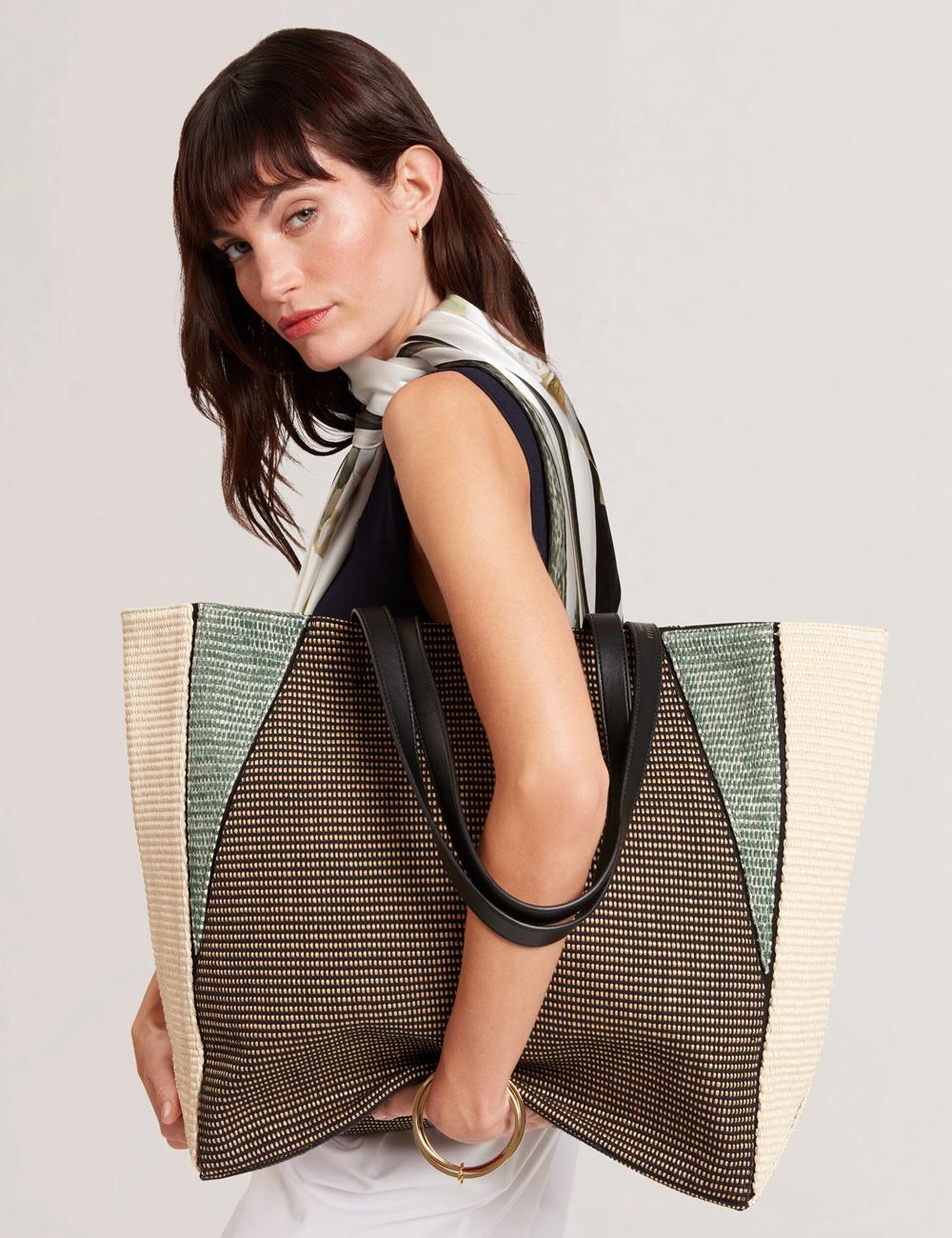 Ted Baker RAFIYA - Woven Colour Block Folding Shopper ショッピングバッグ レディース 黒 | Japan  PCQE-58146