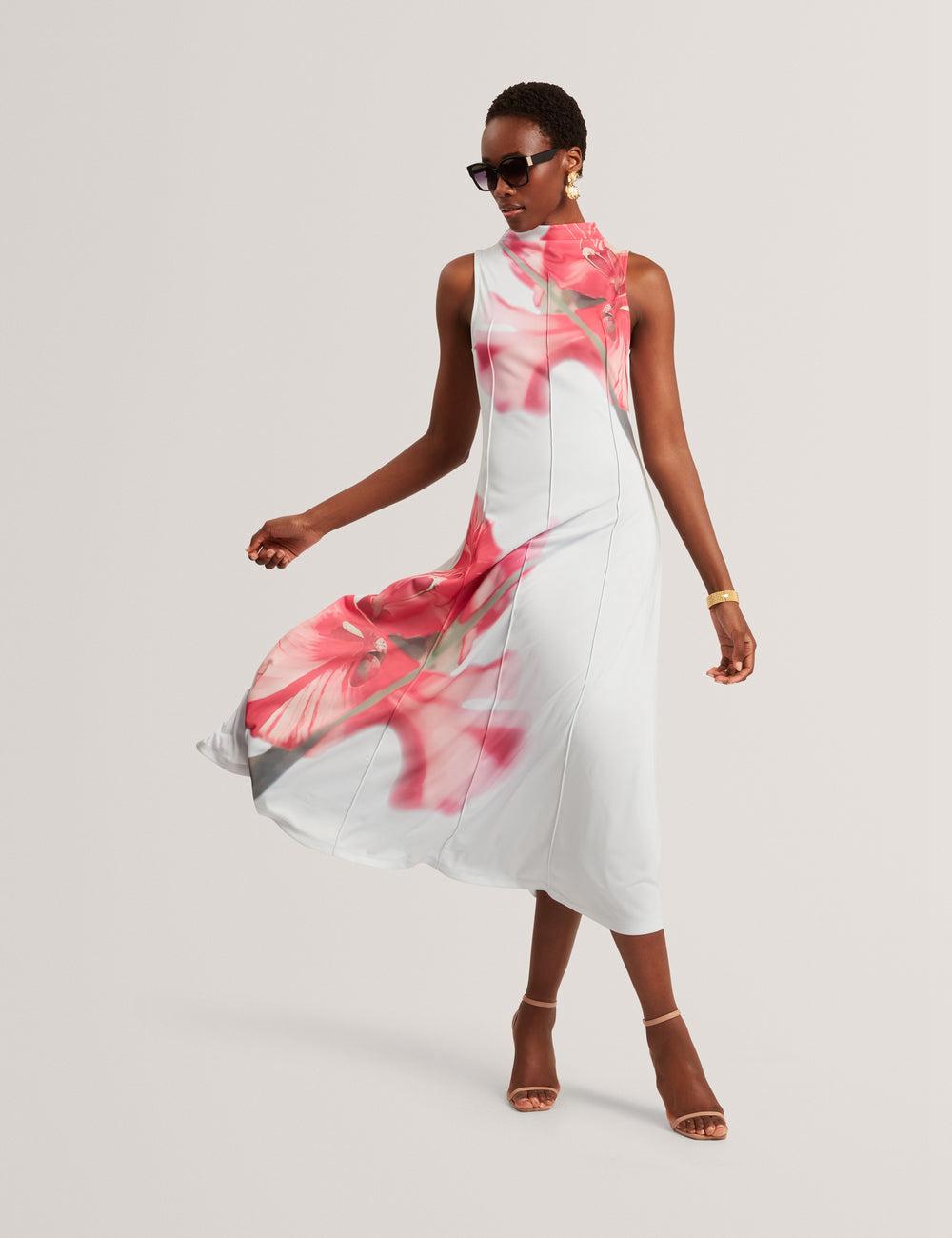 Ted Baker REBEHKA - High Neck Printed Jersey ミディドレス レディース 青 | Japan  KAHF-43250