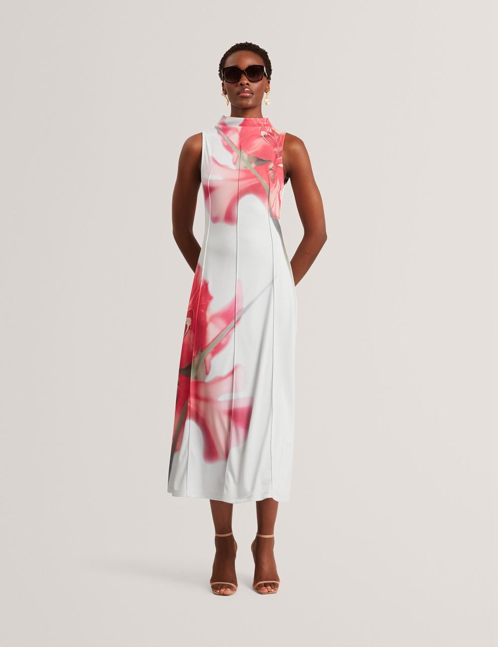 Ted Baker REBEHKA - High Neck Printed Jersey ミディドレス レディース 青 | Japan  KAHF-43250