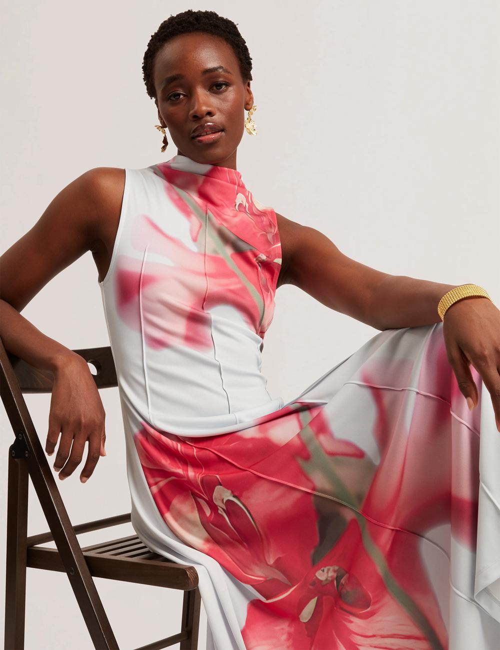 Ted Baker REBEHKA - High Neck Printed Jersey ミディドレス レディース 青 | Japan  KAHF-43250