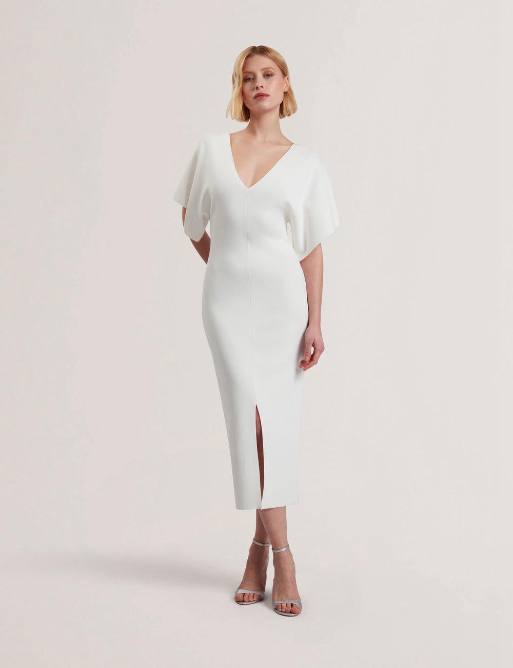 Ted Baker REBEXXA - Wide Sleeve Knitted Bodycon ミディドレス レディース Ivory | Japan  DLSC-92548