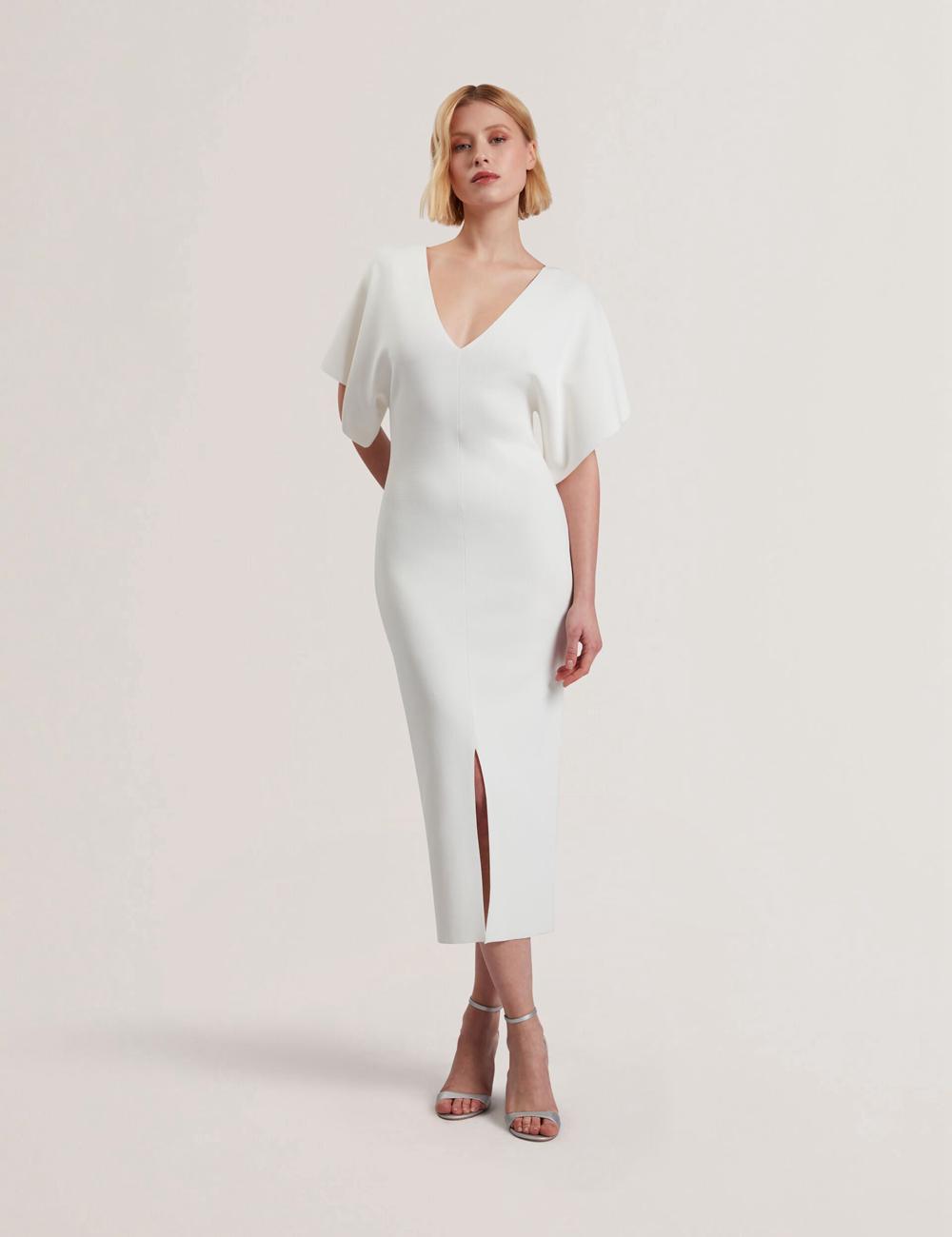 Ted Baker REBEXXA - Wide Sleeve Knitted Bodycon ミディドレス レディース Ivory | Japan  DLSC-92548