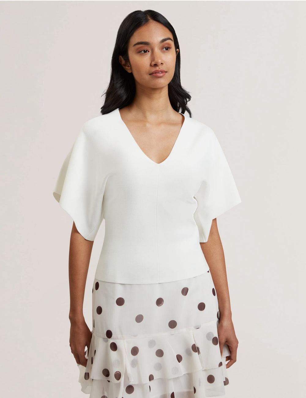 Ted Baker REGINAH - Wide Short Sleeve V-Neck Knitted トップス レディース Ivory | Japan  ZWNT-87231