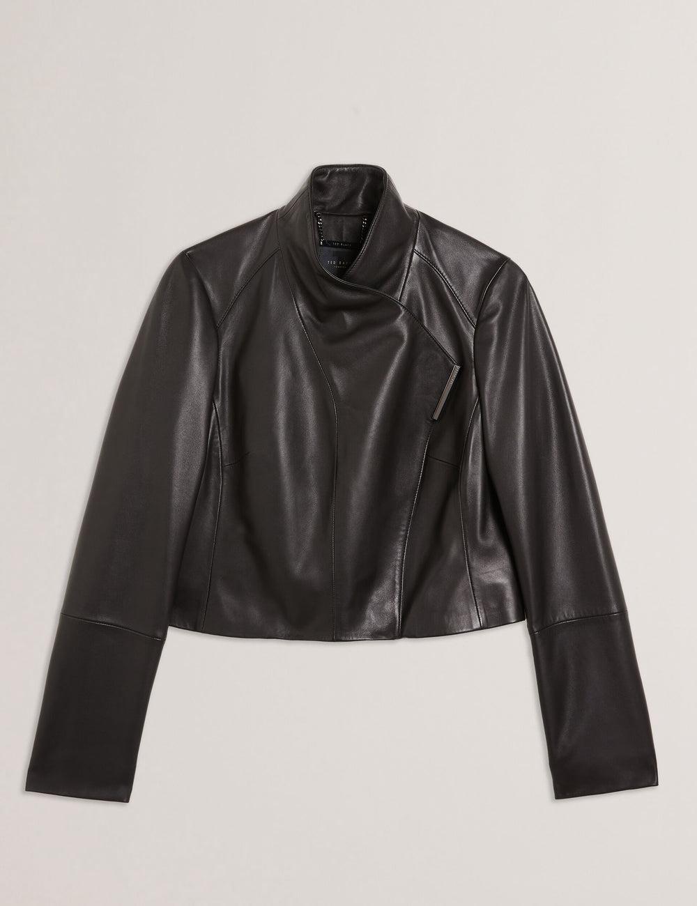 Ted Baker RIYOZE - Wrap Front Cropped Leather ジャケット レディース 黒 | Japan  IKDC-05346