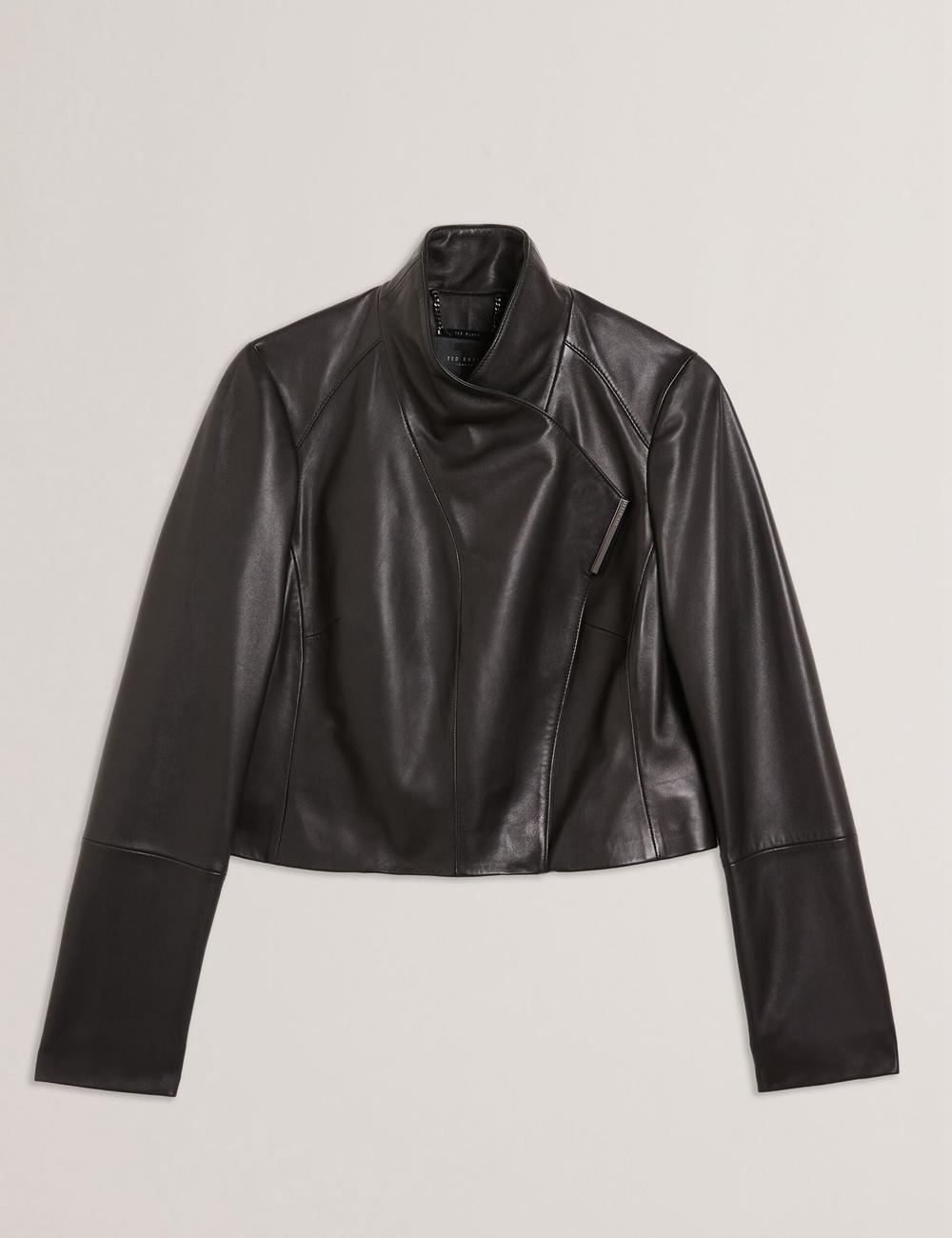 Ted Baker RIYOZE - Wrap Front Cropped Leather ジャケット レディース 黒 | Japan  IKDC-05346