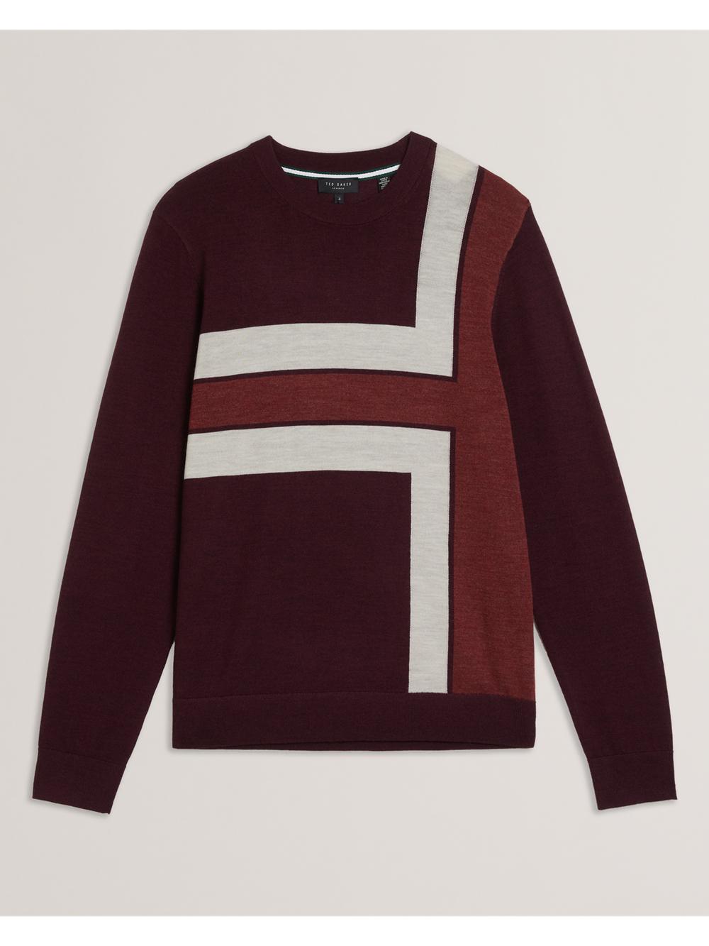 Ted Baker ROIKA - Colour Block Crew Neck Wool ジャンパー メンズ ボルドー | Japan  YCPG-50473