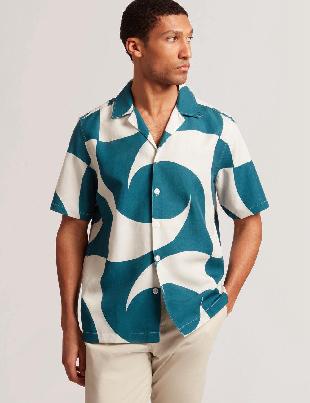 Ted Baker ROLDAN - Short Sleeve Oversized Swirl Print シャツ メンズ ターコイズ | Japan  FVEC-35986
