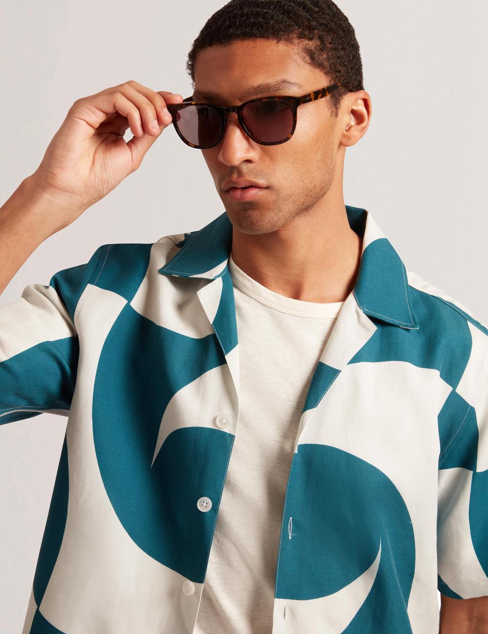 Ted Baker ROLDAN - Short Sleeve Oversized Swirl Print シャツ メンズ ターコイズ | Japan  FVEC-35986