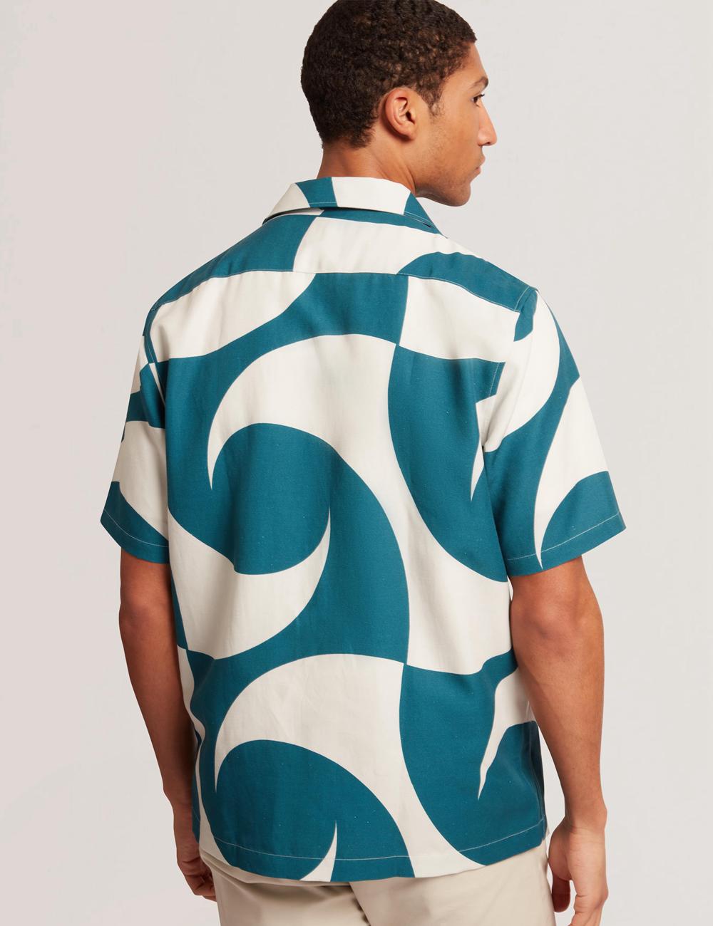 Ted Baker ROLDAN - Short Sleeve Oversized Swirl Print シャツ メンズ ターコイズ | Japan  FVEC-35986