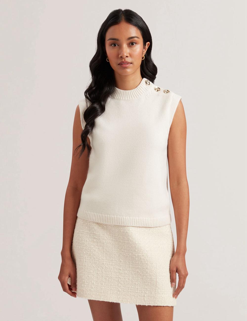 Ted Baker RONDHER - Rose Button Wool Knit トップス レディース Ivory | Japan  WUIX-73564