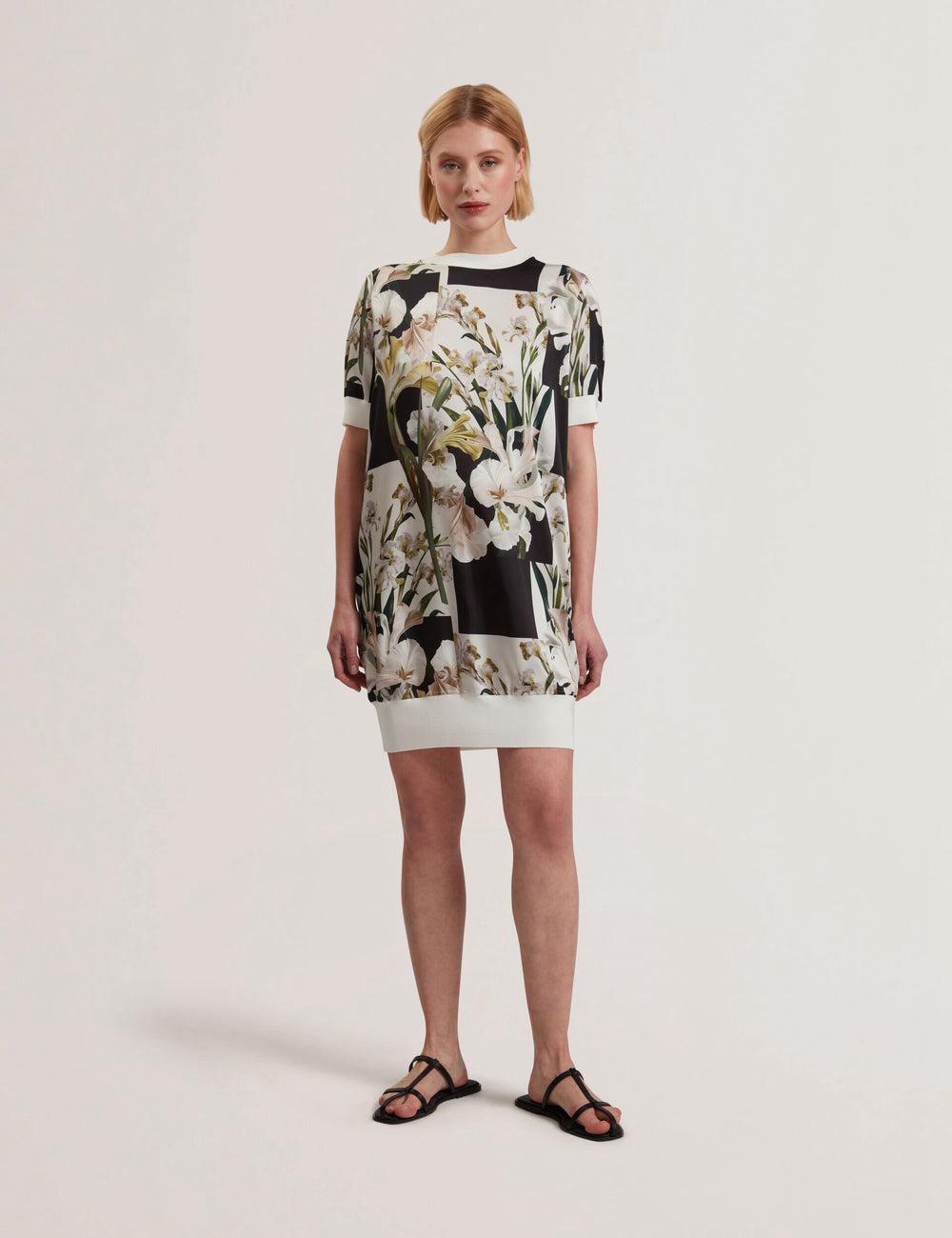 Ted Baker RONEEA - Printed Front Knitted ミニドレス レディース Ivory | Japan  WOBU-03497