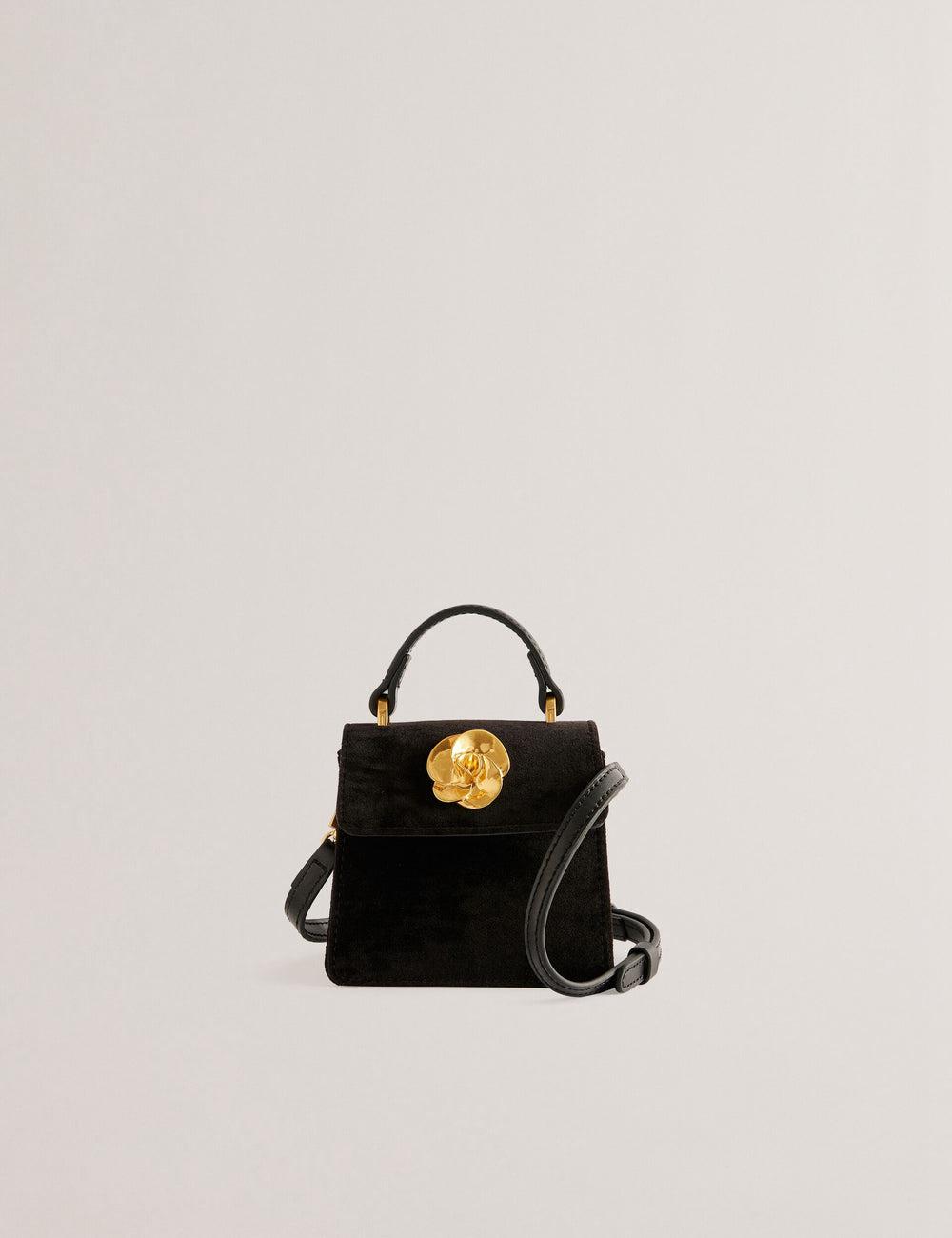 Ted Baker ROSIYA - Mini Velvet Rose Detail Top Handle クロスボディバッグ レディース 黒 | Japan  PQFD-64053