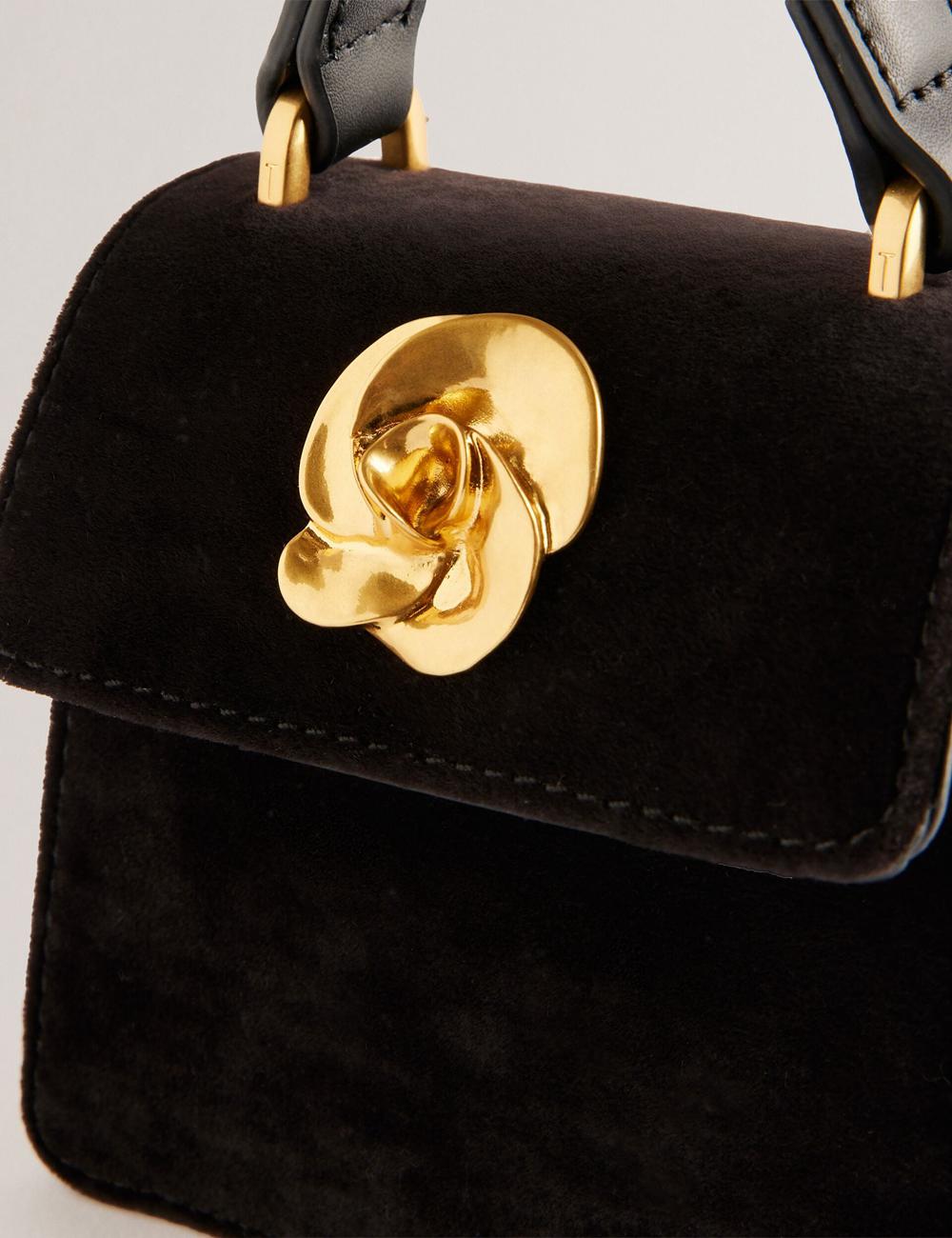Ted Baker ROSIYA - Mini Velvet Rose Detail Top Handle クロスボディバッグ レディース 黒 | Japan  PQFD-64053