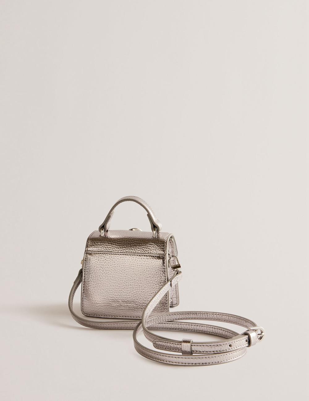 Ted Baker ROSLIE - Metallic Leather Mini Top Handle ショルダーバッグ レディース シルバー | Japan  LHIW-39680