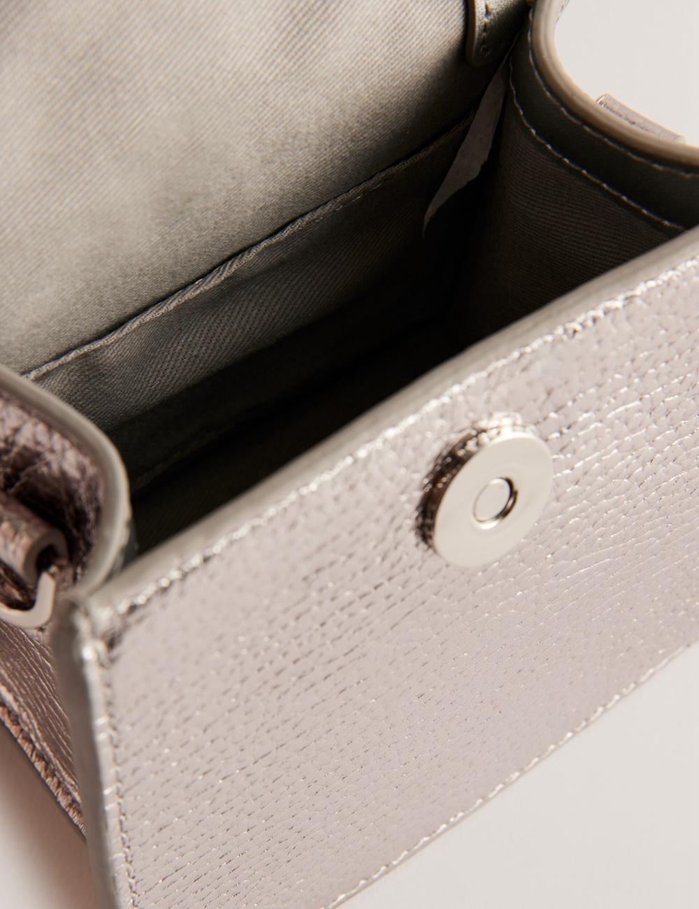 Ted Baker ROSLIE - Metallic Leather Mini Top Handle ショルダーバッグ レディース シルバー | Japan  LHIW-39680