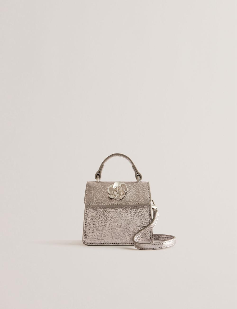 Ted Baker ROSLIE - Metallic Leather Mini Top Handle ショルダーバッグ レディース シルバー | Japan  LHIW-39680
