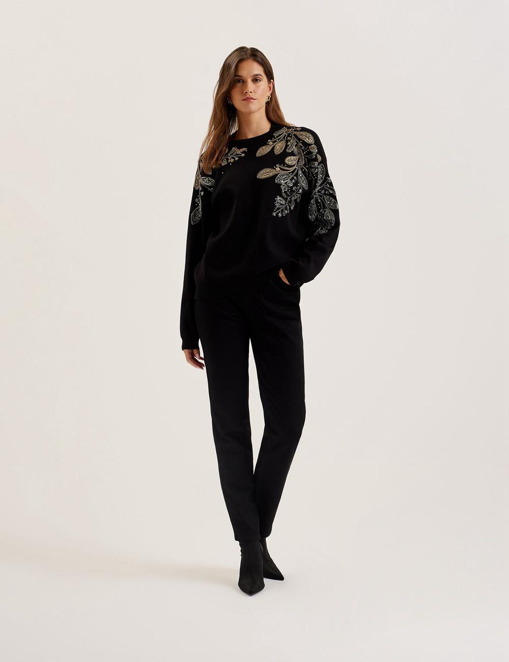Ted Baker ROSMRRY - Embellished Floral Detail Knitted ジャンパー レディース 黒 | Japan  GHJR-98506