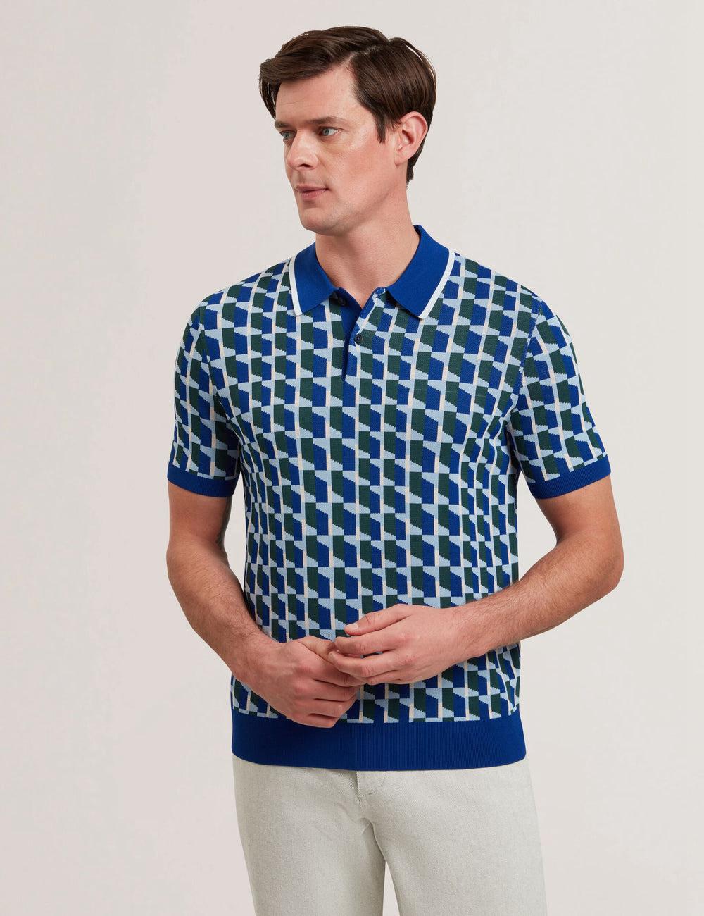 Ted Baker ROSSIO - Geometric Knitted Short Sleeve ポロシャツ メンズ ネイビー | Japan  STYF-17543