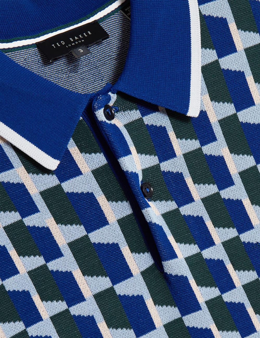 Ted Baker ROSSIO - Geometric Knitted Short Sleeve ポロシャツ メンズ ネイビー | Japan  STYF-17543