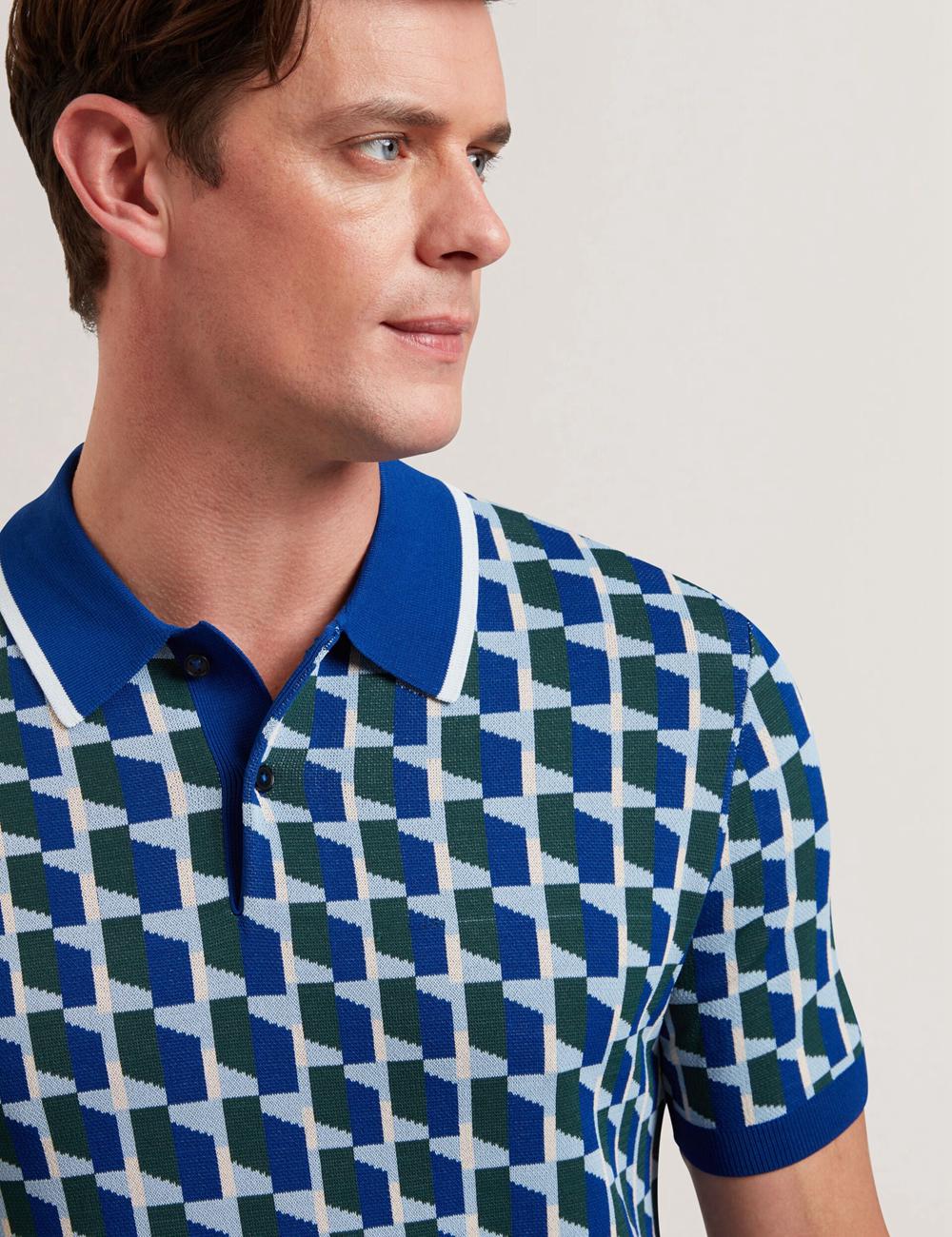 Ted Baker ROSSIO - Geometric Knitted Short Sleeve ポロシャツ メンズ ネイビー | Japan  STYF-17543