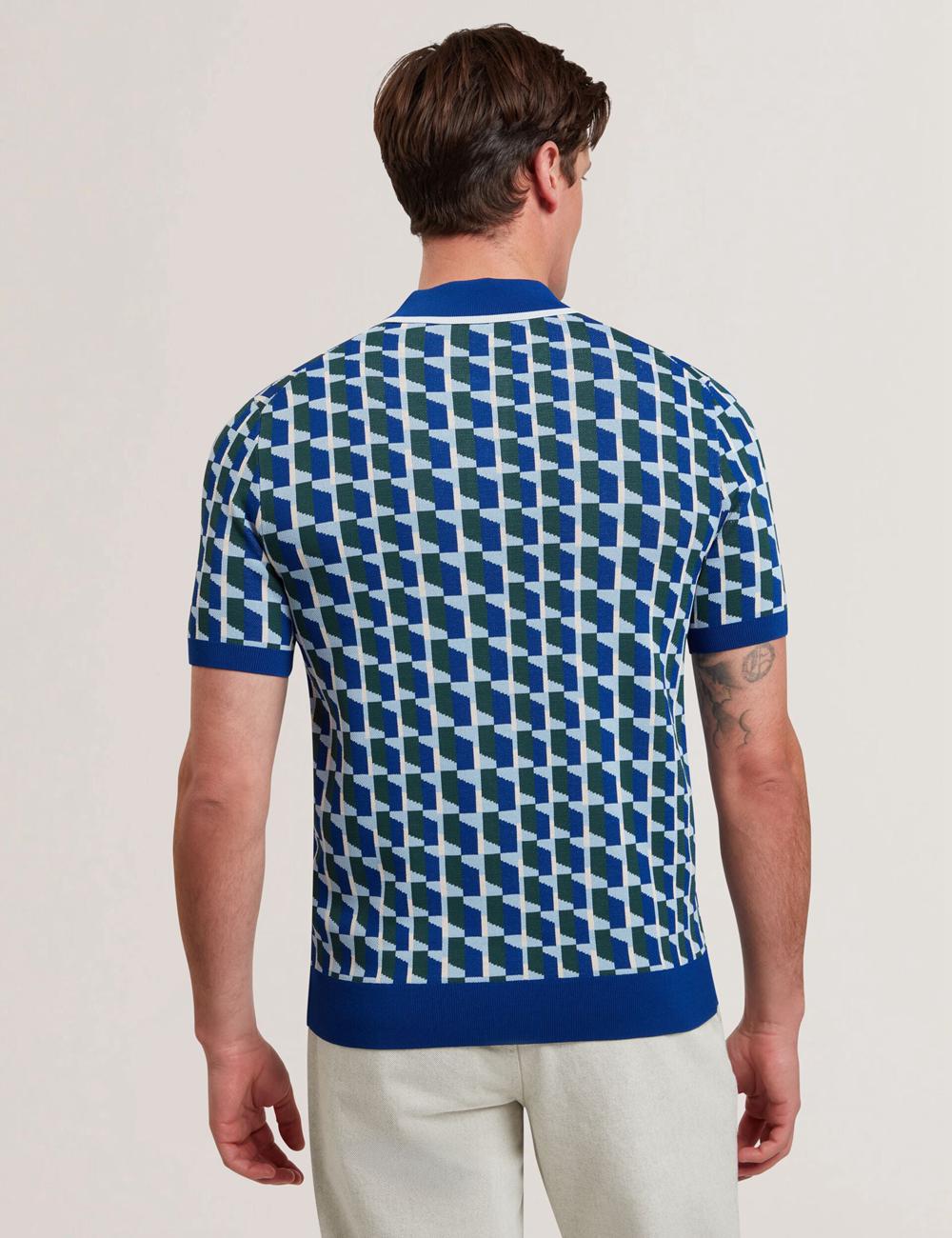 Ted Baker ROSSIO - Geometric Knitted Short Sleeve ポロシャツ メンズ ネイビー | Japan  STYF-17543