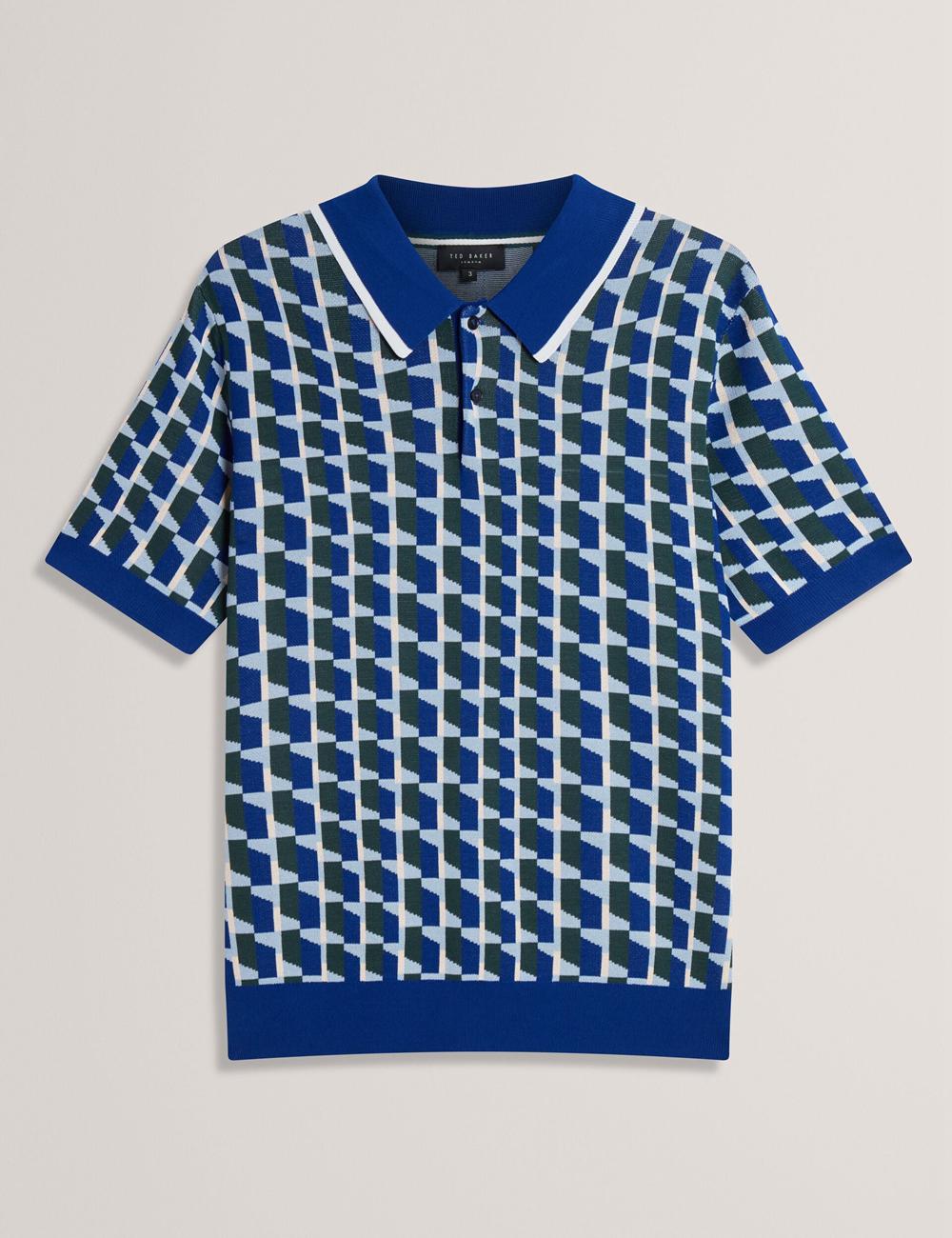 Ted Baker ROSSIO - Geometric Knitted Short Sleeve ポロシャツ メンズ ネイビー | Japan  STYF-17543
